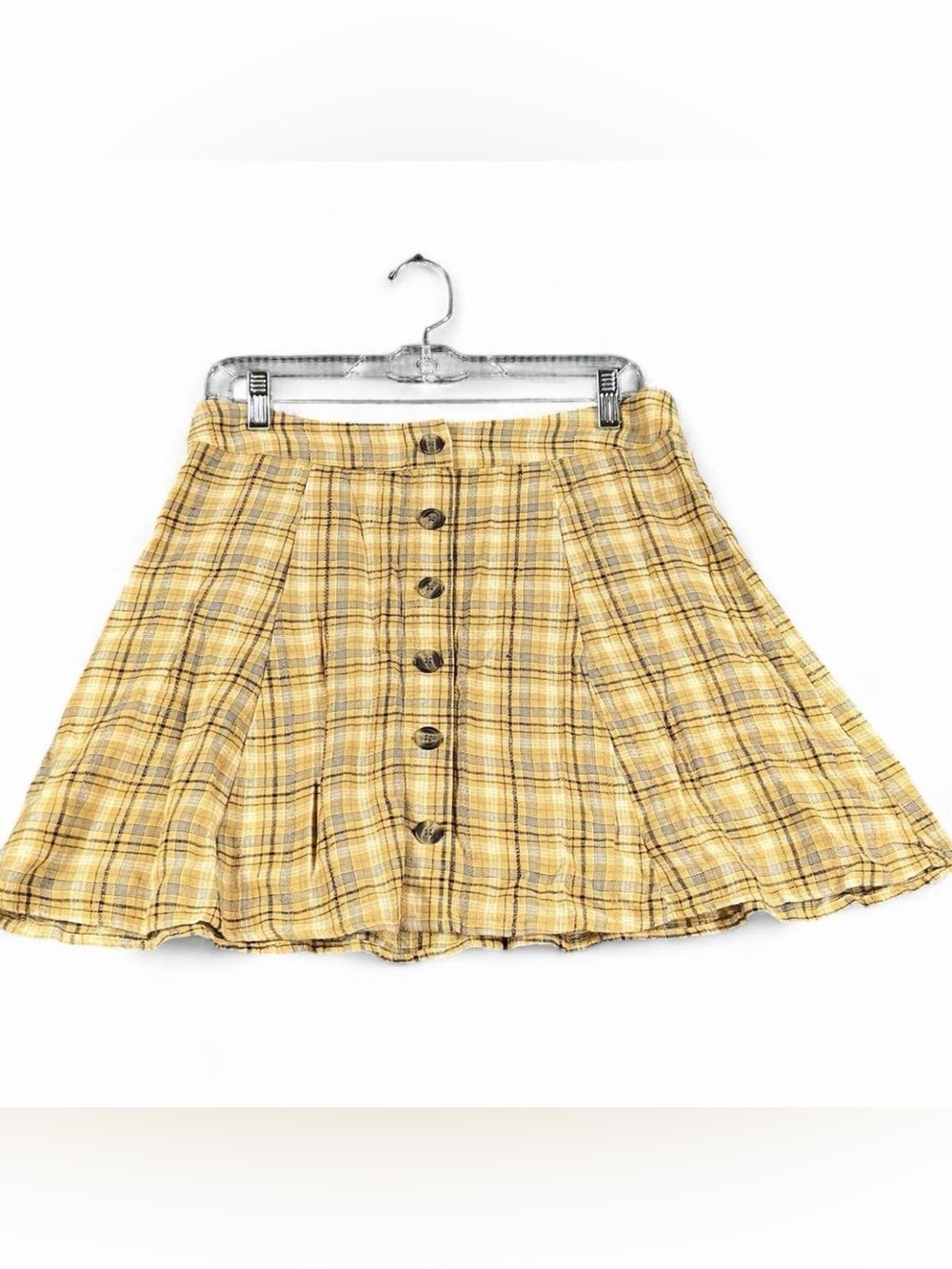 American Eagle Dark Academia Yellow Plaid Button-Front Skirt